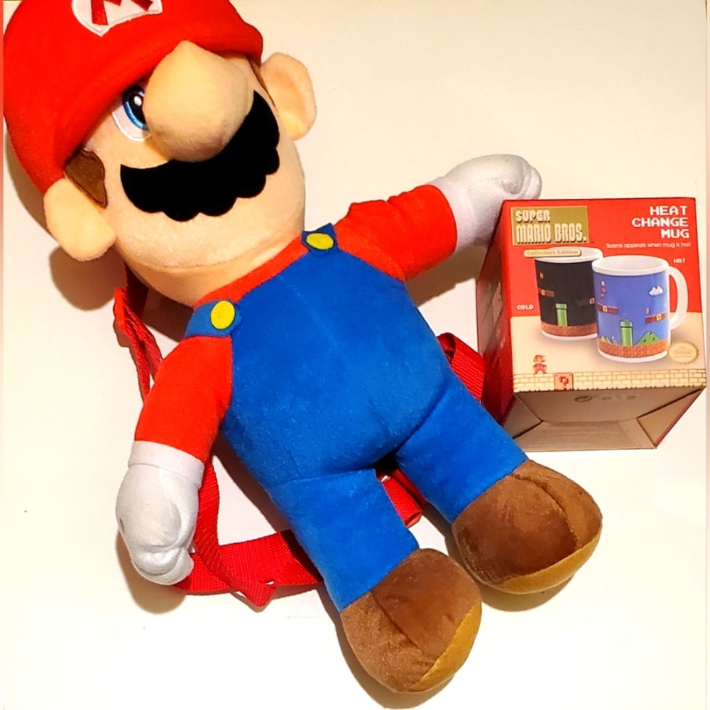 Super Mario Mini Plush Backpack with Heat Changing Mug